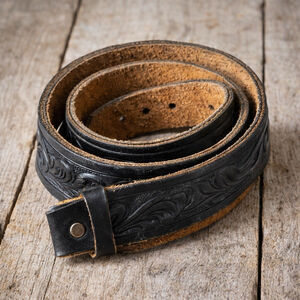 Black Leather Western Tooled Belt 49” Long Roughout Inside Wide Ranch